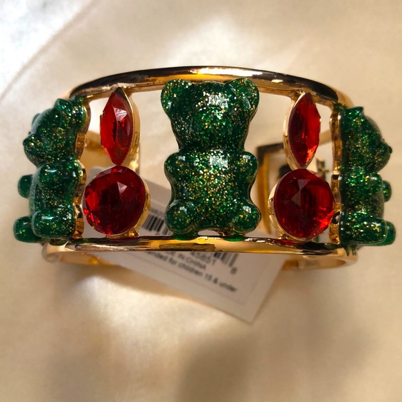 Betsey Johnson Gold Tone Holiday Whimsy Gummy Bear Wide Cuff Bangle NWT - Picture 10 of 12